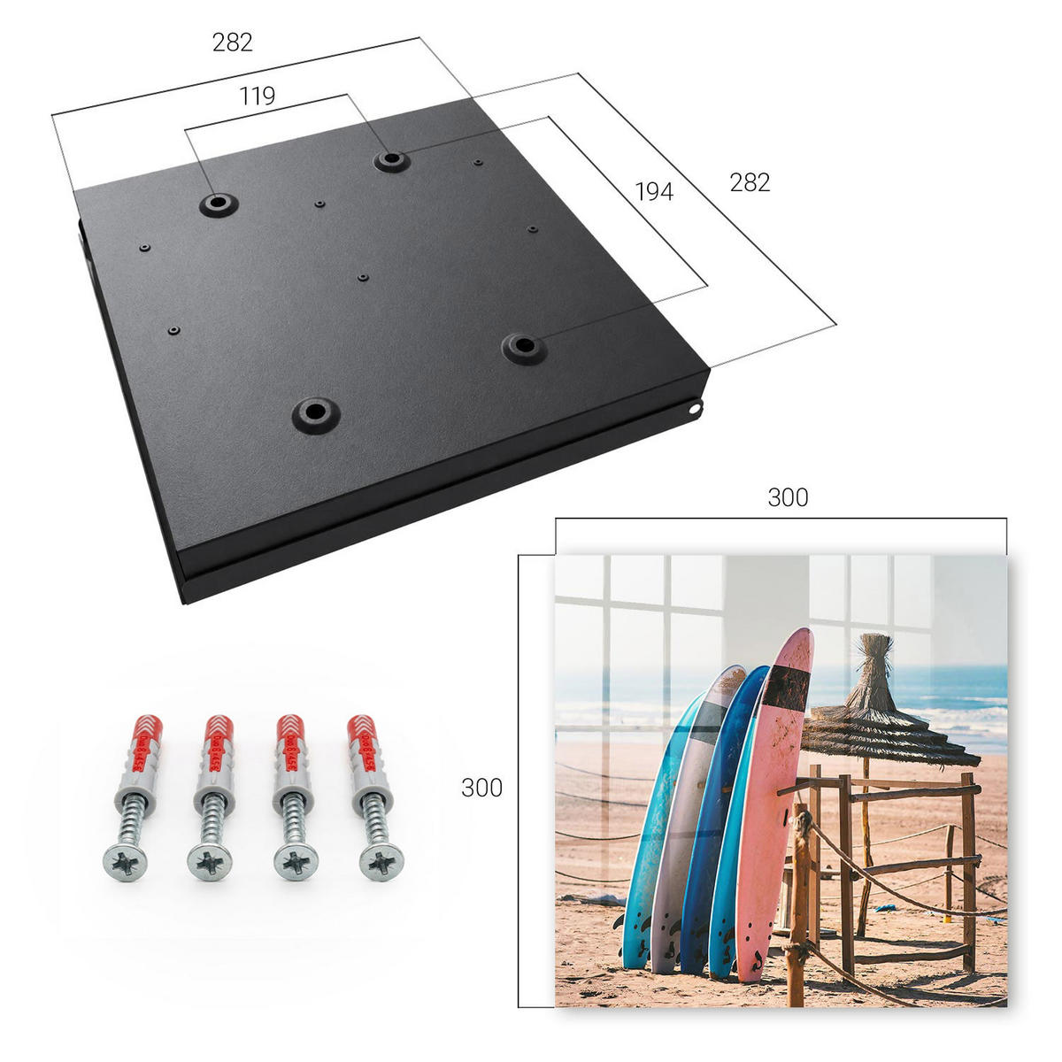 SCHLÜSSELBOX Schwarz 30x30 cm- Türöffnung nach rechts - Strand-Surfbretter - Blau, Metall (30/30/5cm) - TULUP