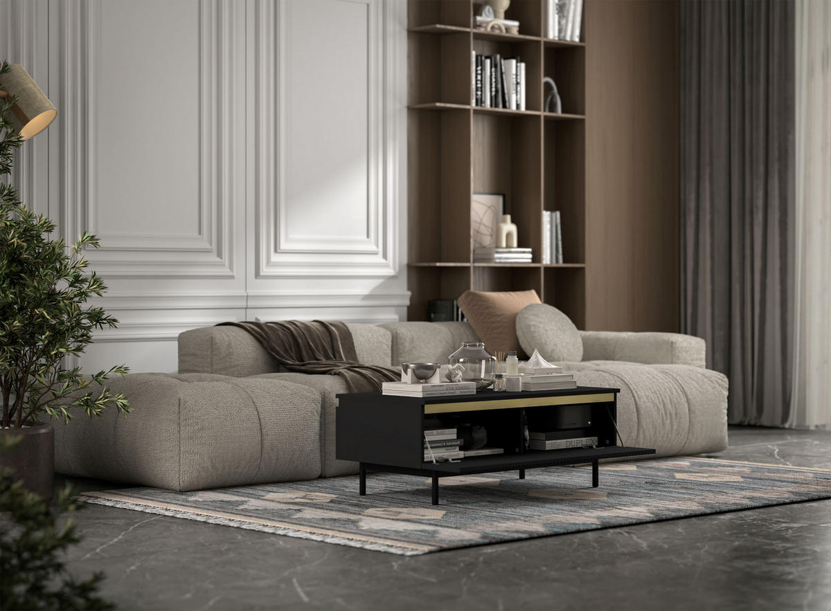 COUCHTISCH Selene Schwarz matt 109 cm mit Metallrahmen - Schwarz, Holzwerkstoff/Metall (50/109/39cm) - Meble Lindner