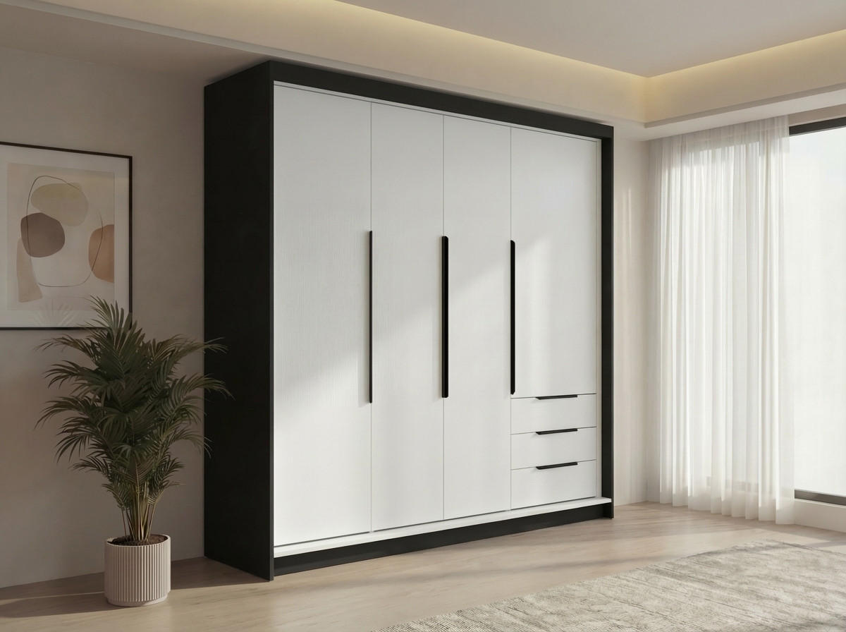 DREHTÜRENSCHRANK KLARI Schwarz/Weiß/SchubladenWeiß 200 cm - Schwarz/Weiß, Holzwerkstoff (200/215/59.5cm) - A&J MöbelLand