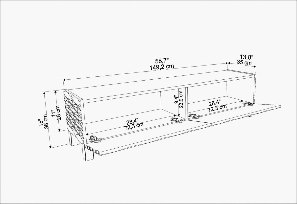 TV-ELEMENT Lerze White Marmor Weiss - Weiß, Holzwerkstoff (149.2/38/35cm)