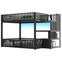 ETAGENBETT 140x200 cm mit Stauraumleiter und mit LED, Schwarz - Schwarz, Metall (140/200cm) - KOMHTOM