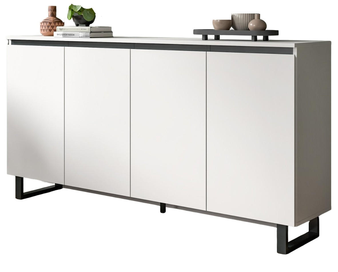 SIDEBOARD weiß mit schwarz, Kommode 160 x 84 cm mit Soft-Close, Gelia - Schwarz/Weiß, Holzwerkstoff/Metall (160/84/36cm) - Inn.Furn