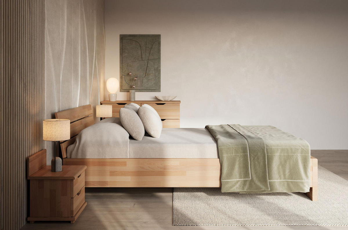 MASSIVHOLZBETT Arhus, Buche - lackiert, Naturfarben, 160x200 - Buchefarben, Holz/Buchenholz (160/200cm) - Visby