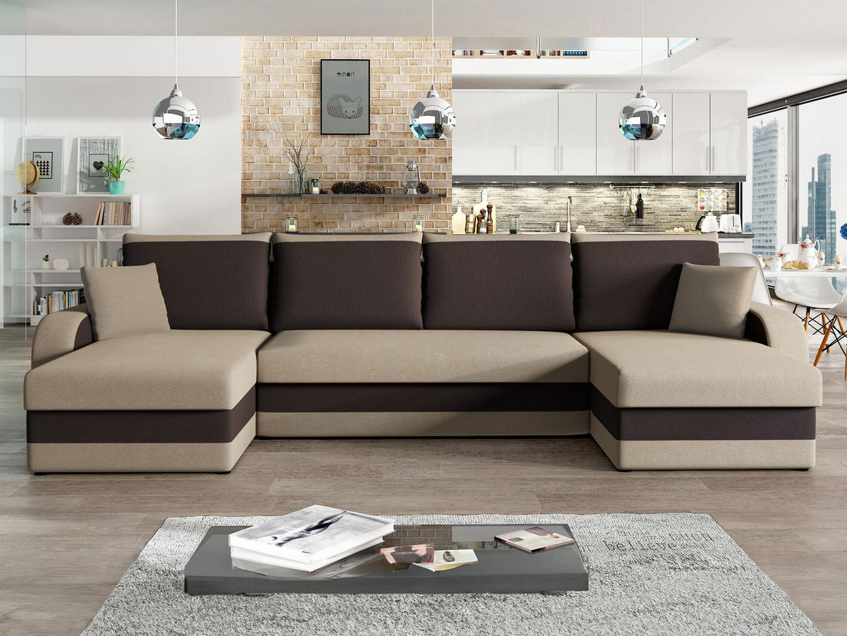 ECKSOFA Kris U - Beige/Schwarz, Holz/Kunststoff (304/80/140cm) - MIRJAN24