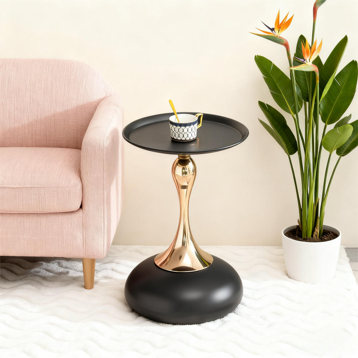COUCHTISCH Beistelltisch Metall Tray Oberfläche kompakt modern stabil Schwarz Standardgröße Metallgestell - Goldfarben/Schwarz, Metall (38/38/54cm) - EVRYAE