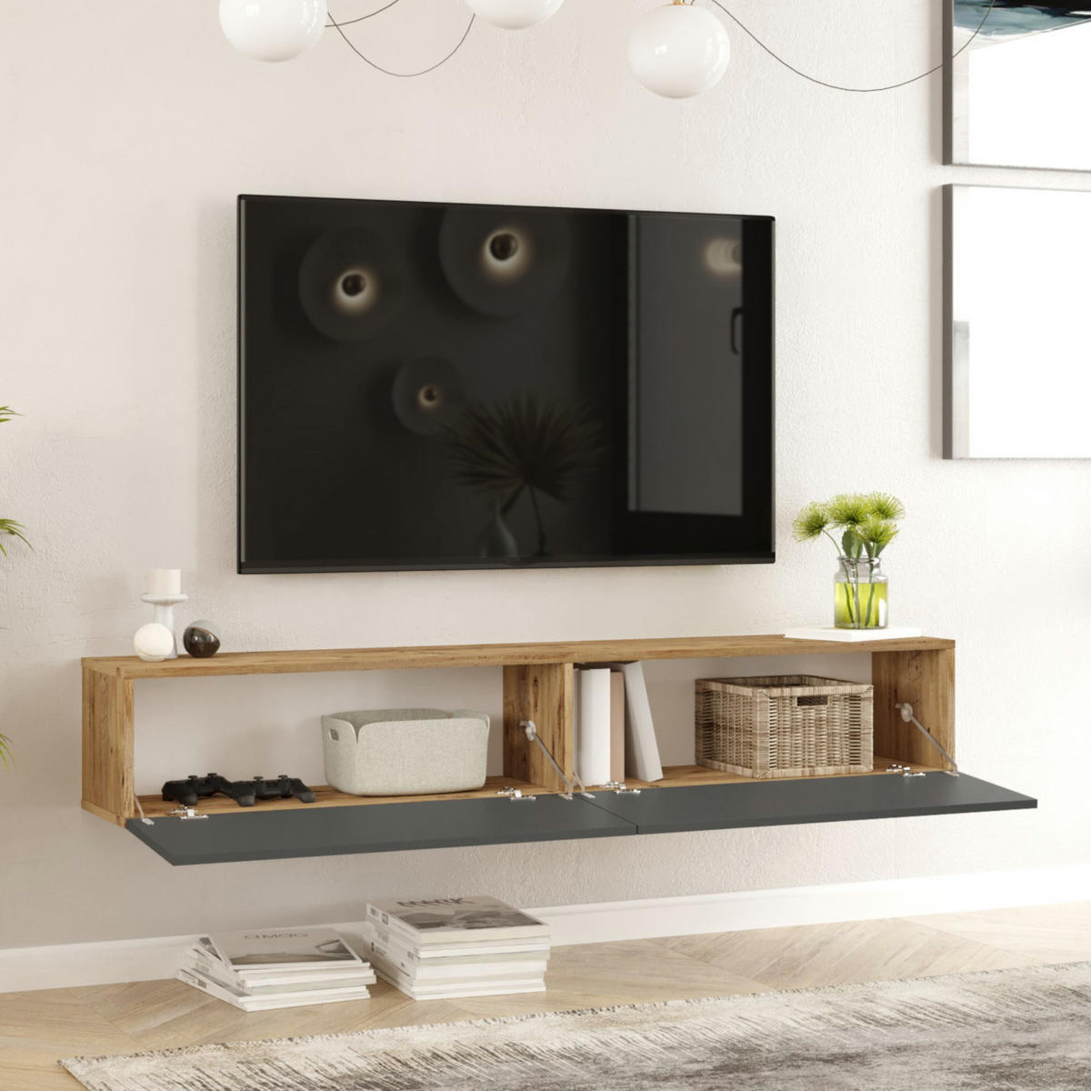 TV SKŘÍŇ Lapinlahti - tmavě šedá, kompozitní dřevo (180/29.5/31.5cm) - [en.casa]