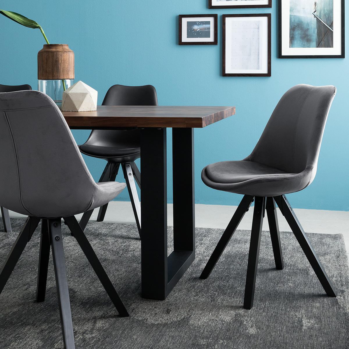 POLSTERSTUHL-SET - Dunkelgrau/Schwarz, Holz/Textil (49/85/55cm) - home24