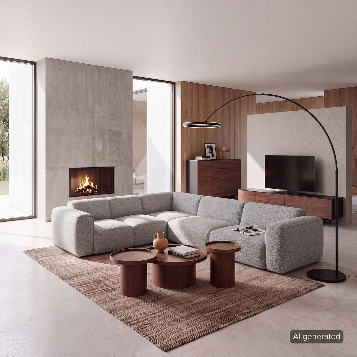 ECKSOFA mit Rundecke - Schwarz/Grau, Kunststoff/Textil (325/260cm) - home24