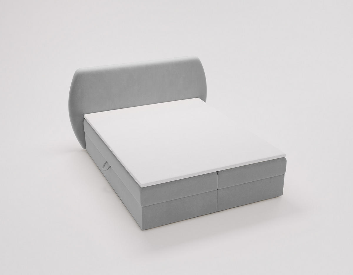 BOXBETT Bloom mit abgerundetem Kopfteil, Stoff Komodo Hellgrau 180x200 cm - Hellgrau, Holz (180/200cm) - Kaiser Möbel