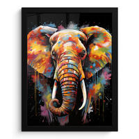 GERAHMTES BILD Elefant - Graffiti - Schwarz - Tiere - Farben 30x40 cm - Schwarz, Papier (30/40cm) - MuchoWow