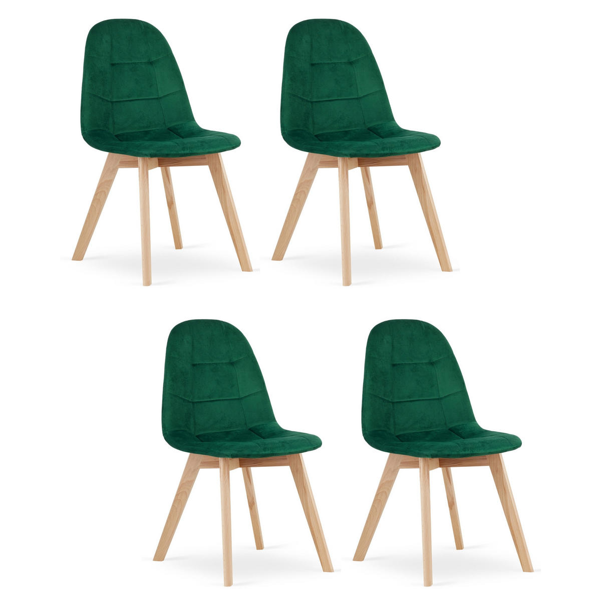 STUHL SORANO 4-er Set, Grün, mit Samtstoff gepolstert - Grün, Holz/Textil (45/82/54cm) - Komodee