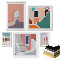 WANDBILDER 5er-Set - 50x50 cm & 20x30 cm & 40x60 cm Weißer Rahmen - Minimalistische Pastellgrafiken - Weiß, Kunststoff (40/60cm) - ArtPrintCave
