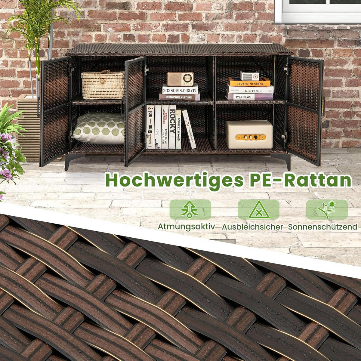 GARTENSCHRANK Braun - Braun, Metall (50/71/135cm) - COSTWAY