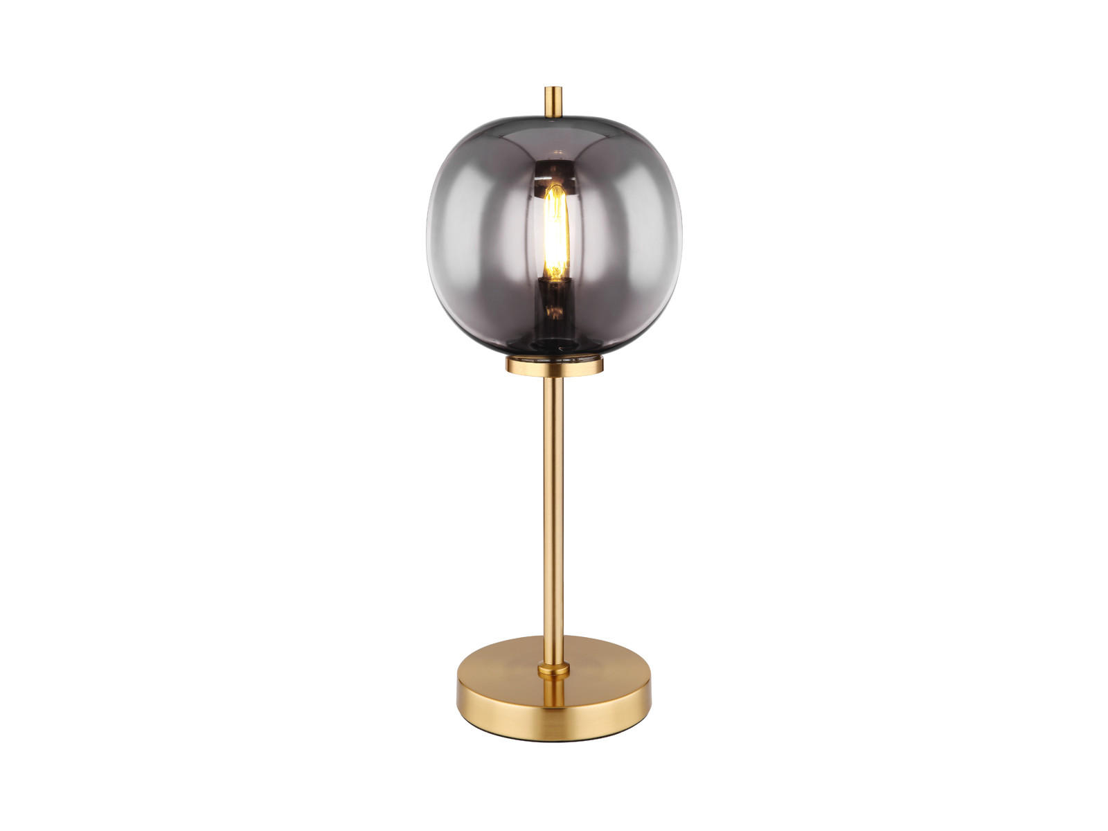 LED-TISCHLEUCHTE Messing Höhe 45cm, Glaskugel Rauchglas - Messingfarben/Schwarz, Glas/Metall (19/19/45cm) - meineWunschleuchte