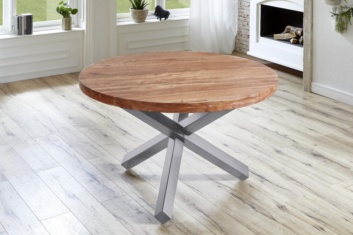 ESSTISCH RUNA - Beige/Silberfarben, Holz/Metall (120/120/78cm) - SAM
