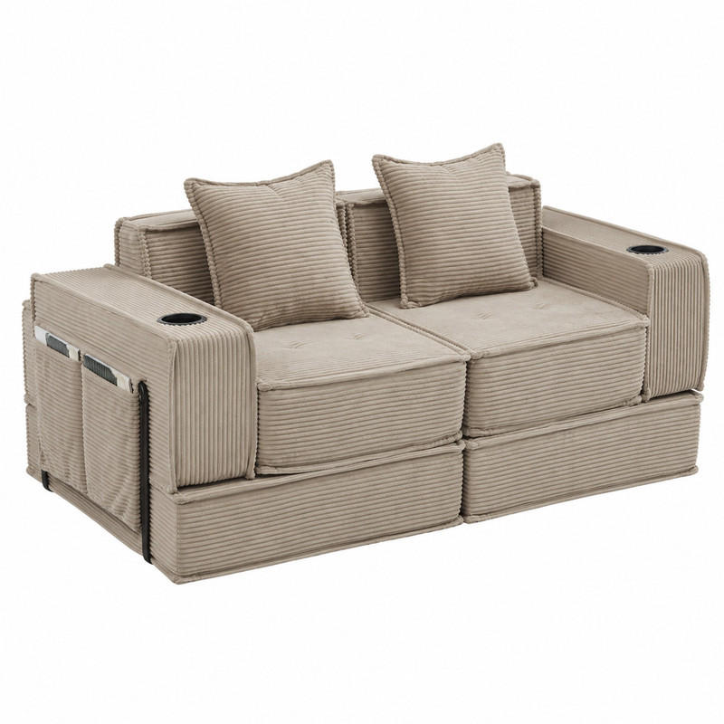 SOFA modular 162 x 78 x 66 cm Cord Khaki mit 2 Kissen - Braun, Kunststoff (78/66/162cm) - Meubliv