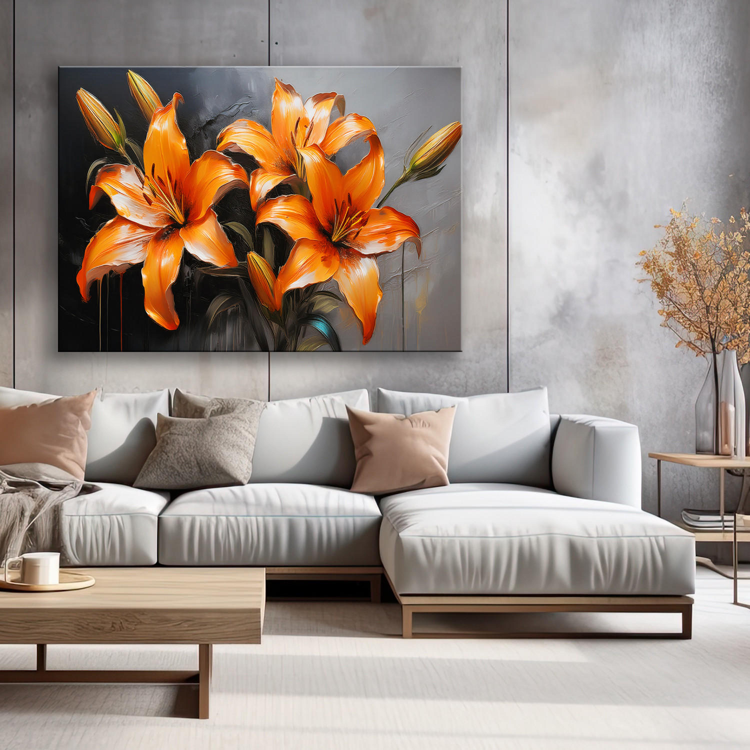 WANDBILD lilienblüten orange - Orange, Textil (60/40cm) - Feeby