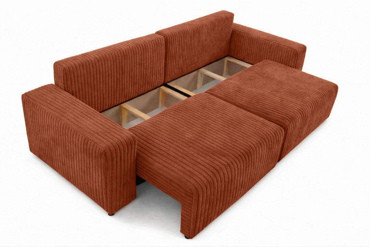 SOFA Mit Schlaffunktion Und Bettkasten, Cordstoff Tilia, Kupfer, BEST SCORNER - Orange, Holz (245/83/90cm) - Kaiser Möbel