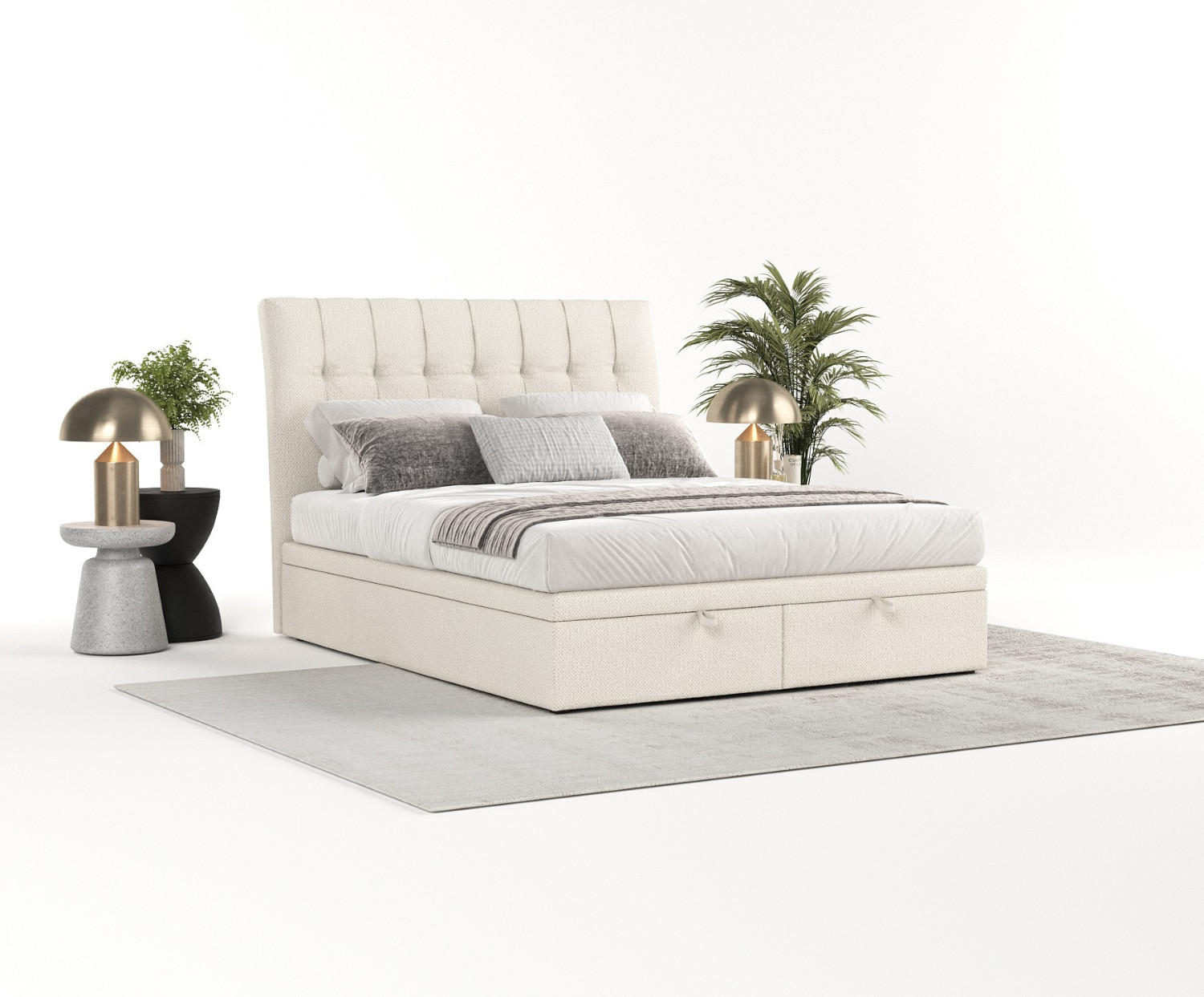 POLSTERBETT Kelsea mit Stauraum 200/200 cm Hellbeige im Alta Stoff - Sandfarben/Schwarz, Holz/Holzwerkstoff (200/200cm) - AltaBeds