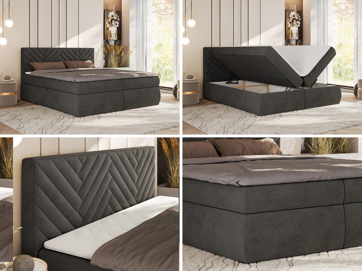 BOXBETT AVERTA 180/200 - Dunkelgrau Velvet - H4 - Dunkelgrau, Textil (180/200cm) - MKS