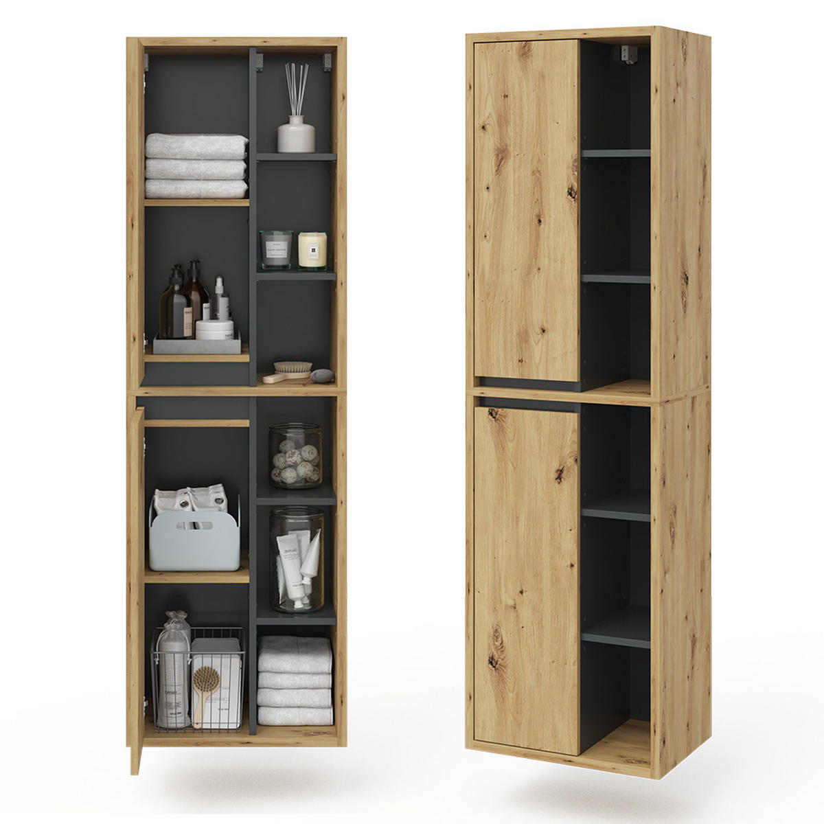 BADSCHRANK Viola Artisan-Eiche 50 x 170 cm - Eiche Artisan, Holzwerkstoff (50/170/33cm) - Vicco