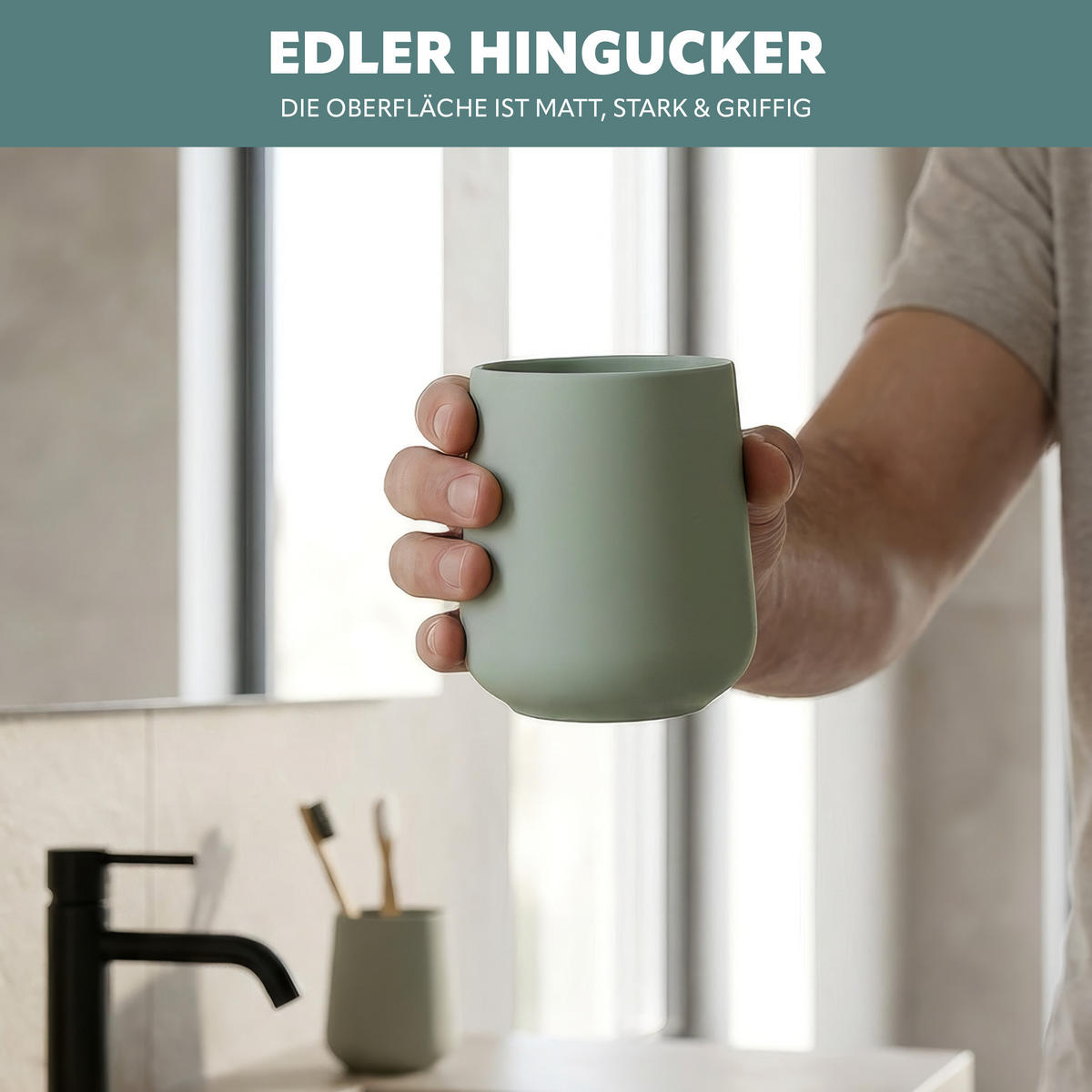 BECHER-SET TESERO 2tlg., Soft-Touch, salbei - Salbeigrün, Kunststoff (8.5/10.5/8.5cm) - eluno