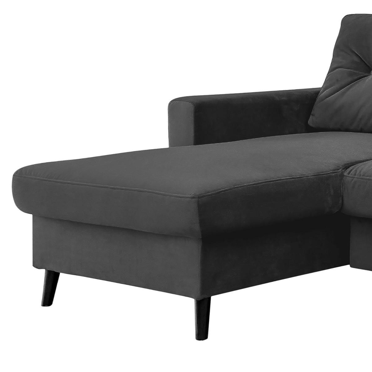 ECKSOFA mit Longchair - Dunkelgrau/Schwarz, Buchenholz/Textil (233/148cm) - home24