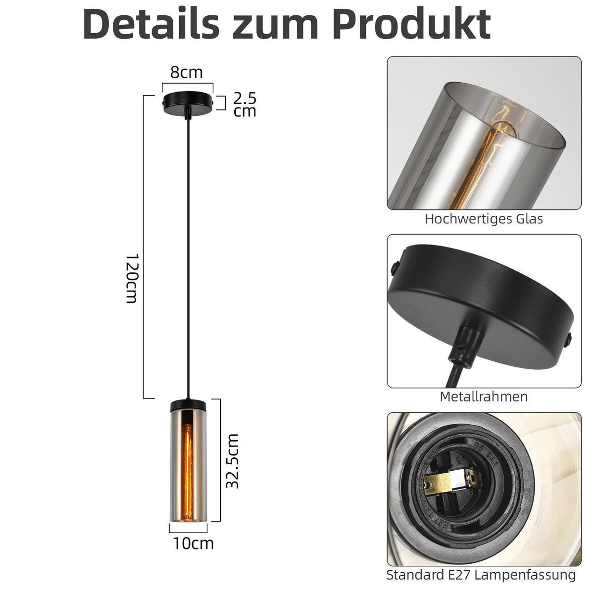 HÄNGELEUCHTE Marple 8/8/158 cm - Schwarz, Metall (8/8/158cm) - Nettlife