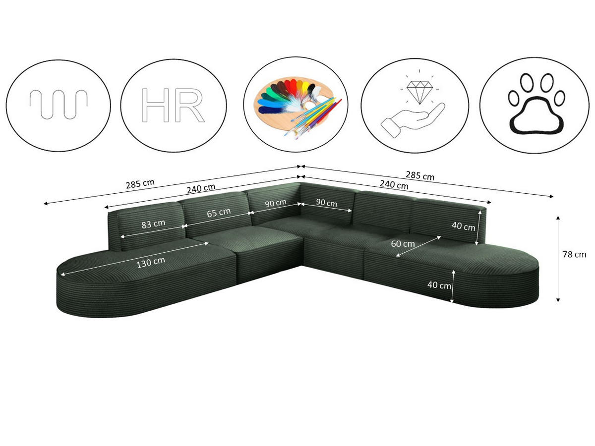 ECKSOFA Designer Corner MODENA stoff Poso, viele Farben Grün - Grün, Holzwerkstoff (285/285cm) - Kaiser Möbel
