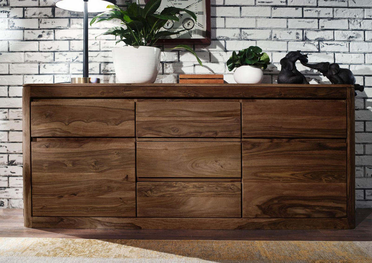 SIDEBOARD Sheesham 185x40x80 rot-braun gebeizt TORONTO #102 - Dunkelbraun, Holz (185/80/40cm) - Massivmoebel24