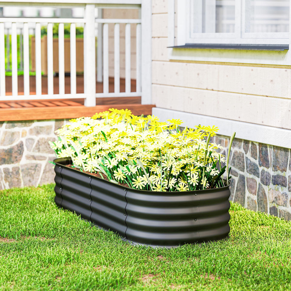 HOCHBEET Metall, Pflanzkasten, DIY Blumenkasten mit offenem Boden, Dunkelgrau - Dunkelgrau, Metall (62/30/150cm) - Outsunny