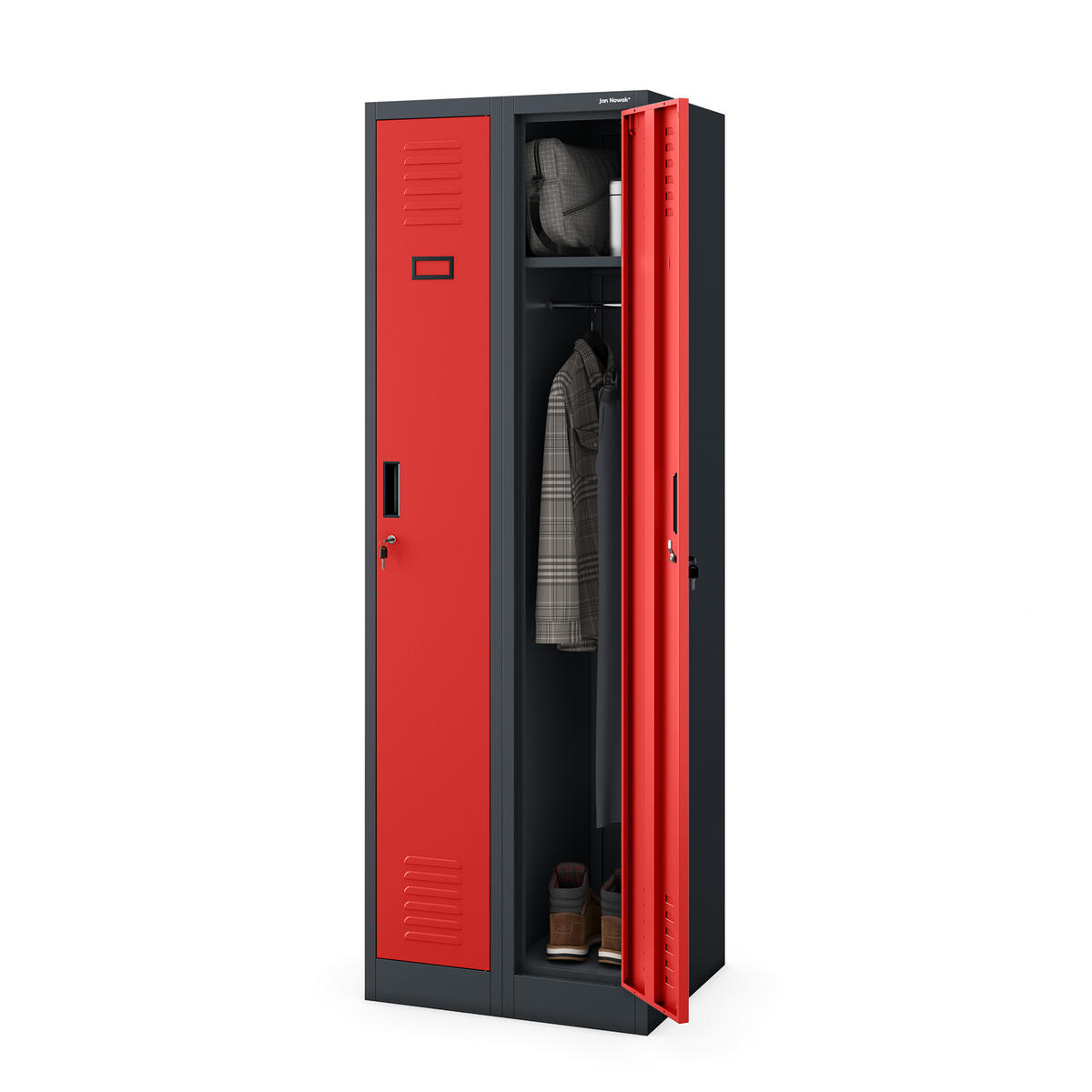 ZWEIFACH-PERSONALSCHRANK KACPER II 180x60x50 cm - Anthrazit/Rot, Metall (60/180/50cm) - Jan Nowak