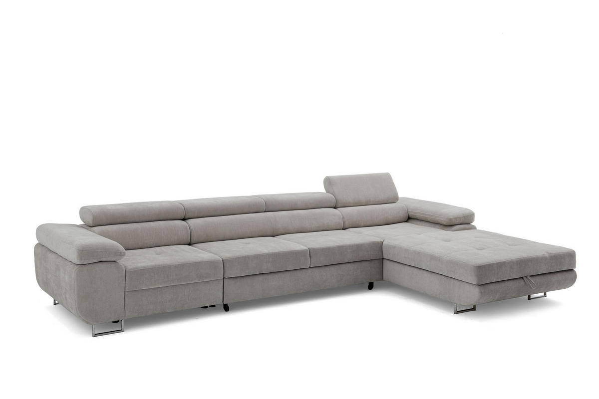ECKSOFA ALONZO MAXI Rechts mit Schlaffunktion 125x195 Chenille Grau - Chromfarben/Grau, Holz/Textil (203/350cm) - Muffo