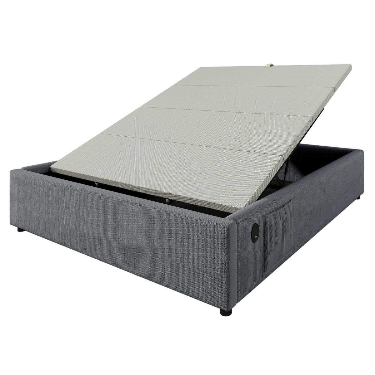 POLSTERBETT aus Baumwoll-Leinenstoff 140x200 cm Grau mit Stauraum, USB- und Type-C-Anschluss - Grau, Textil (140/200cm) - IVMEU
