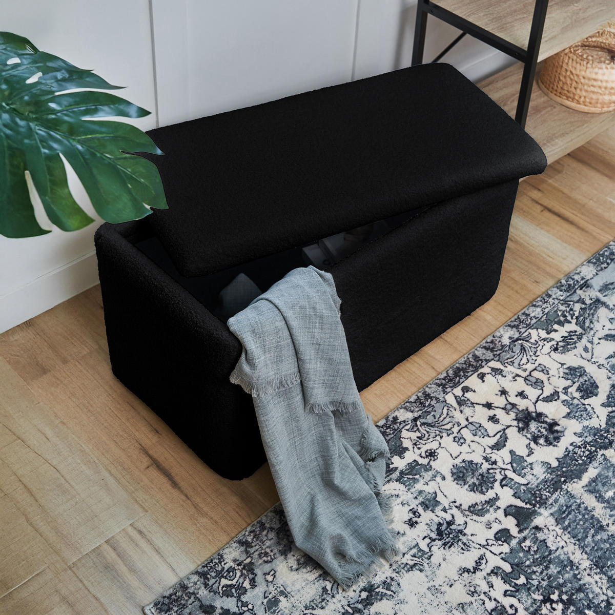 SITZBANK LEAF mit Stauraum Schwarz - Schwarz, Textil (80/44/40cm) - SVITA