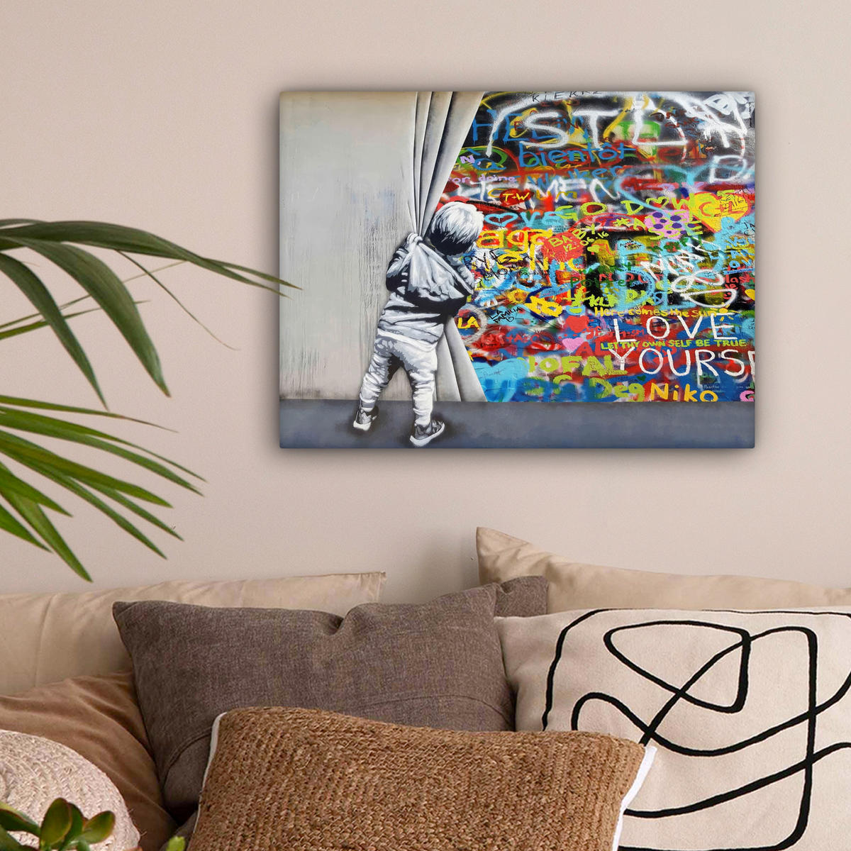 LEINWANDBILD Graffiti - Junge - Ilussie - Straßenkunst 40x30 cm - Hellgrau, Textil (40/30cm) - MuchoWow