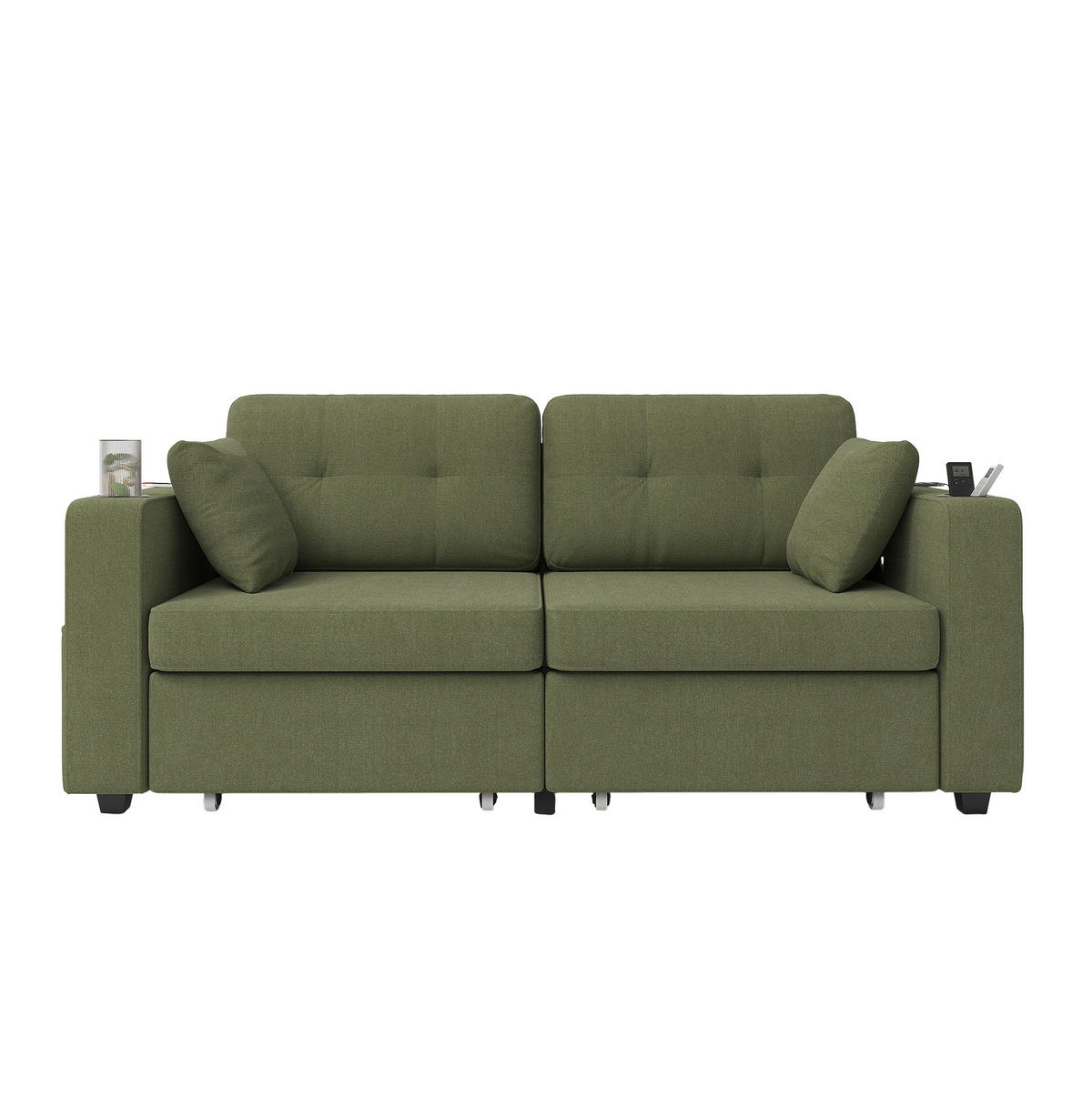 2-SITZER Sofa aus Chenille 172x75x82 cm in Olive mit USB-Anschlüssen & Stauraum - Grün, Textil (75/82/172cm) - Modfu