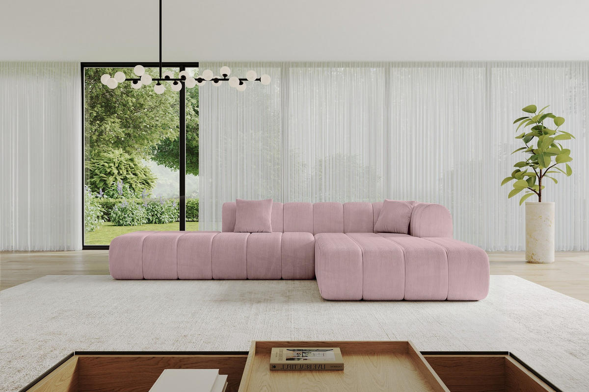 ROHOVÁ SEDAČKA s otomanem, pravá BILA-L 289x176x71 Růžová Manšestr - růžová/černá, kompozitní dřevo/textil (289/176cm) - ALTDECOR