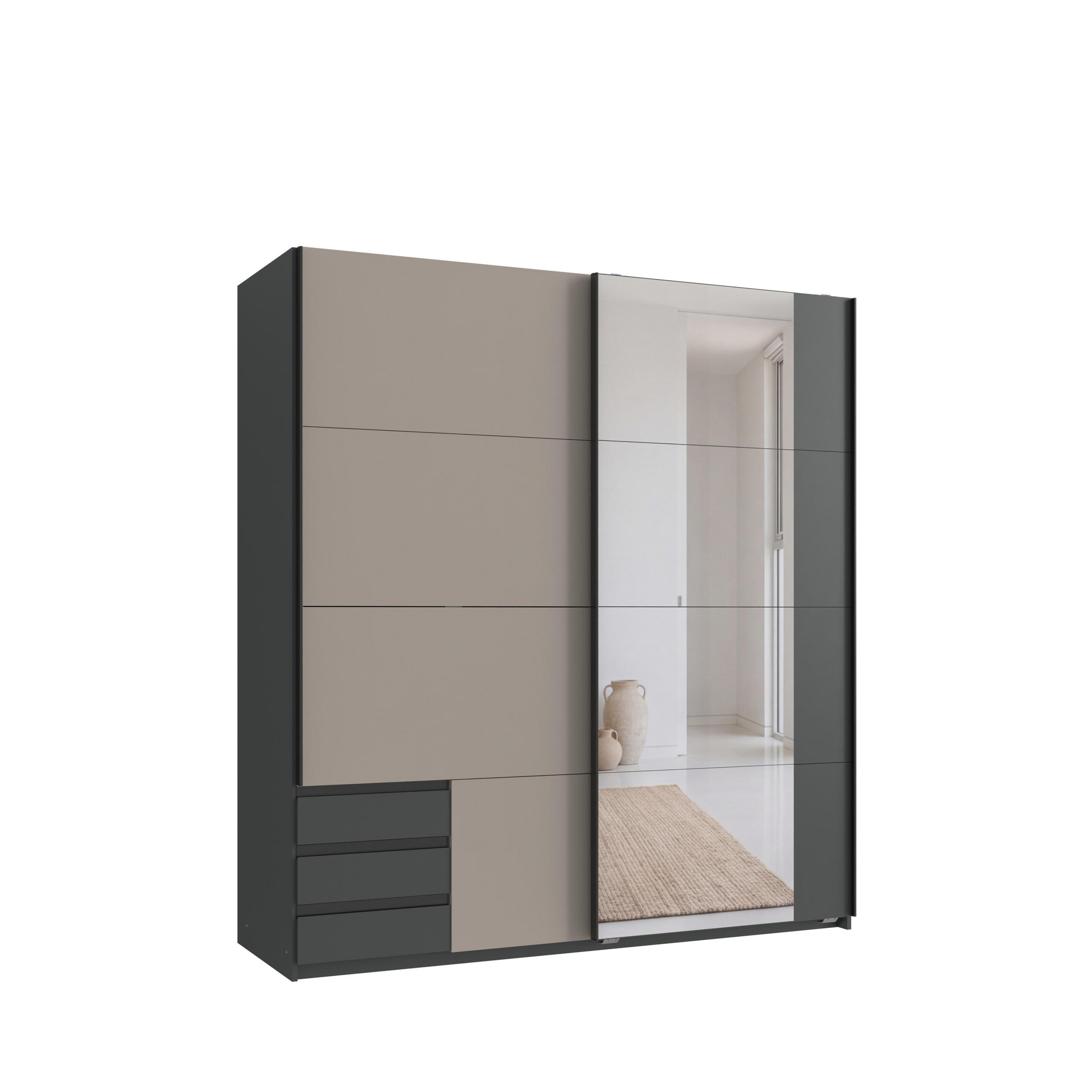 luma-home Schwebetürenschrank Graphit, Sand 179x198x65 cm