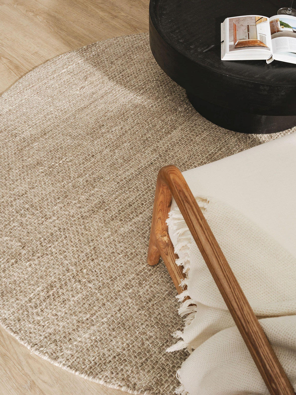 WOLLTEPPICH Rocco Taupe ø 200 cm rund - Taupe, Textil (200/200cm) - benuta Pure