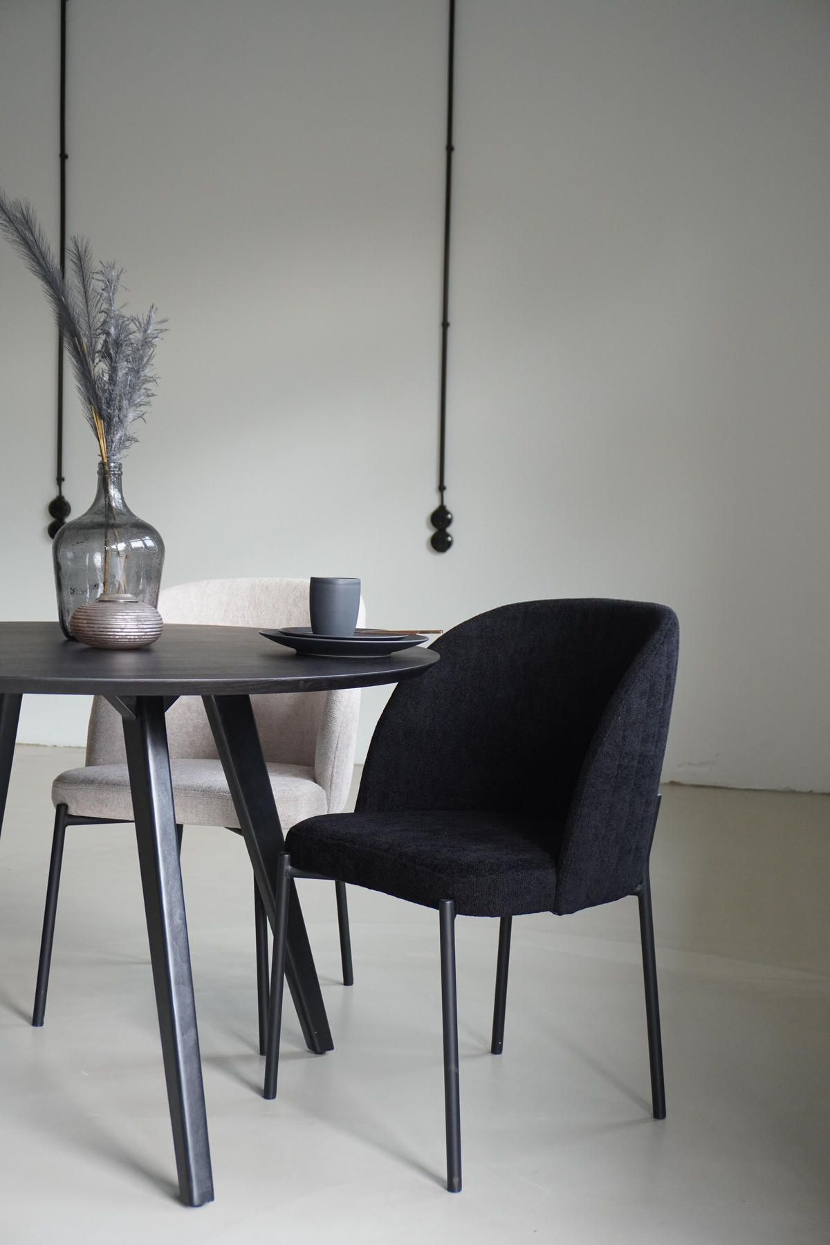 STUHL Kris bouclé schwarz - Schwarz, Textil/Metall (53/84/53cm) - INKA furniture