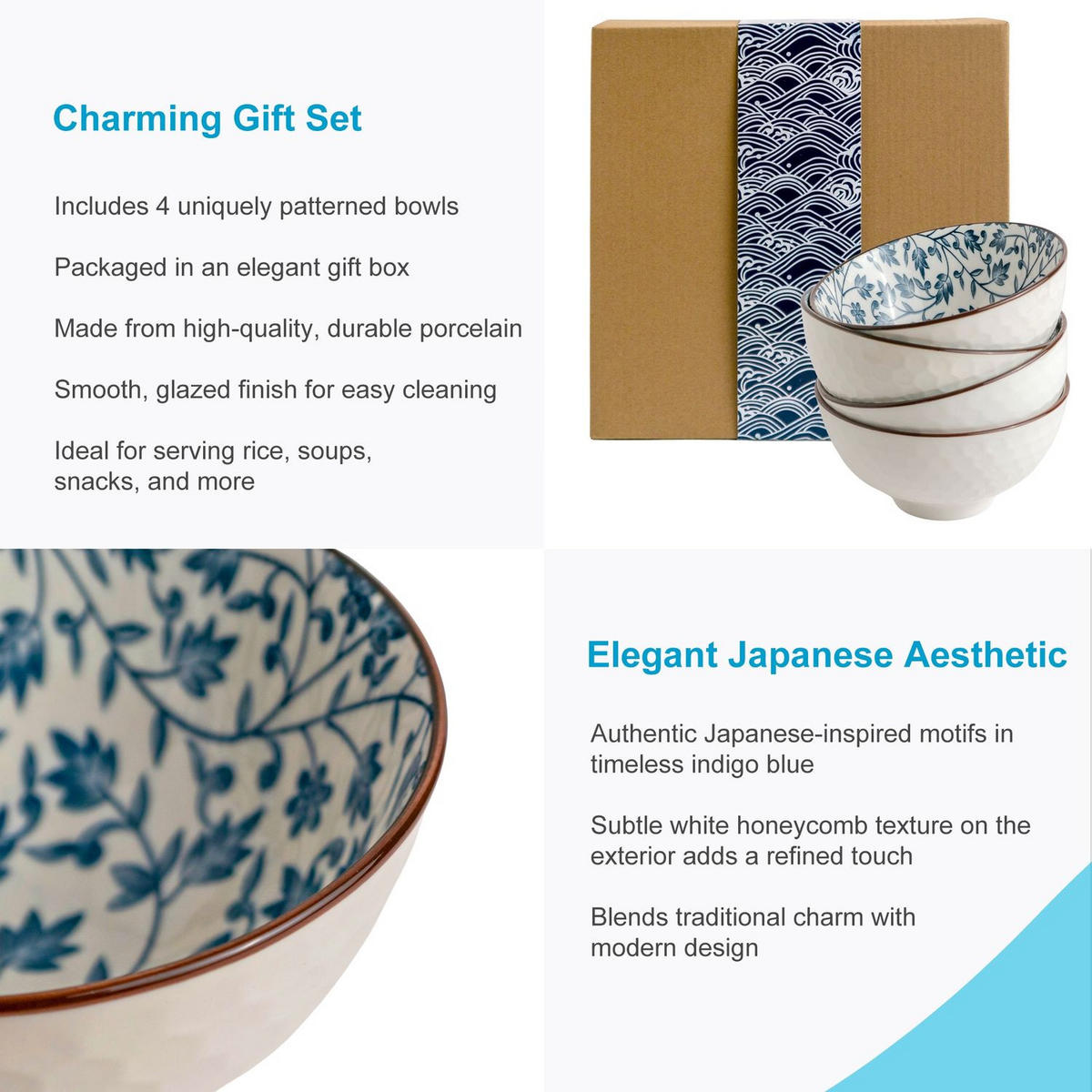 SCHALEN-SET in schickem Geschenkkarton (4-tlg.) - Blau, Keramik (5.5/5.5/11.3cm) - Intirilife