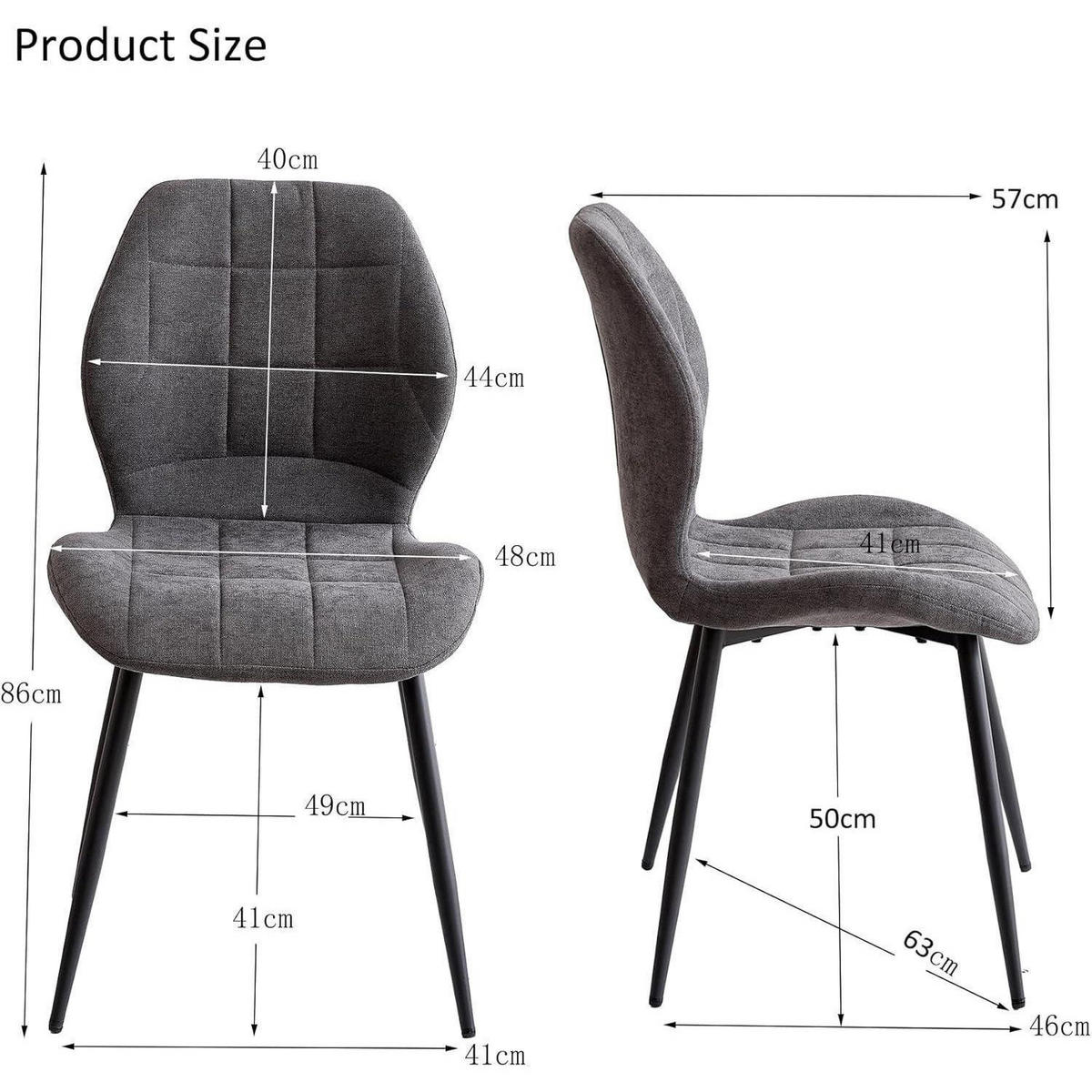 ESSZIMMERSTUHL 4-teiliges Set Stoff Grau Metallbeine - Grau, Textil (47.5/86/43cm)