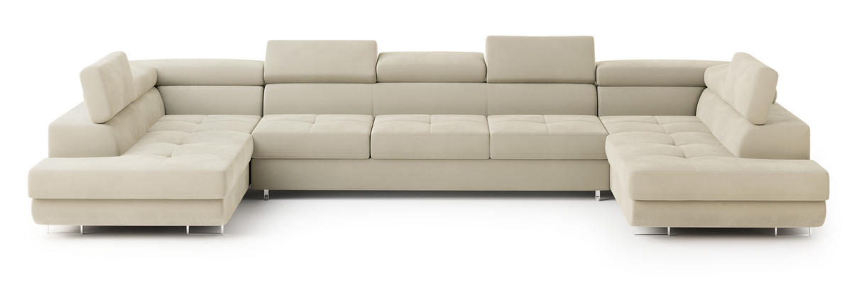 ROHOVÁ SEDAČKA ISOLANO krémová - stříbrná/krémová, kov/dřevo (408/202cm) - MASSENO