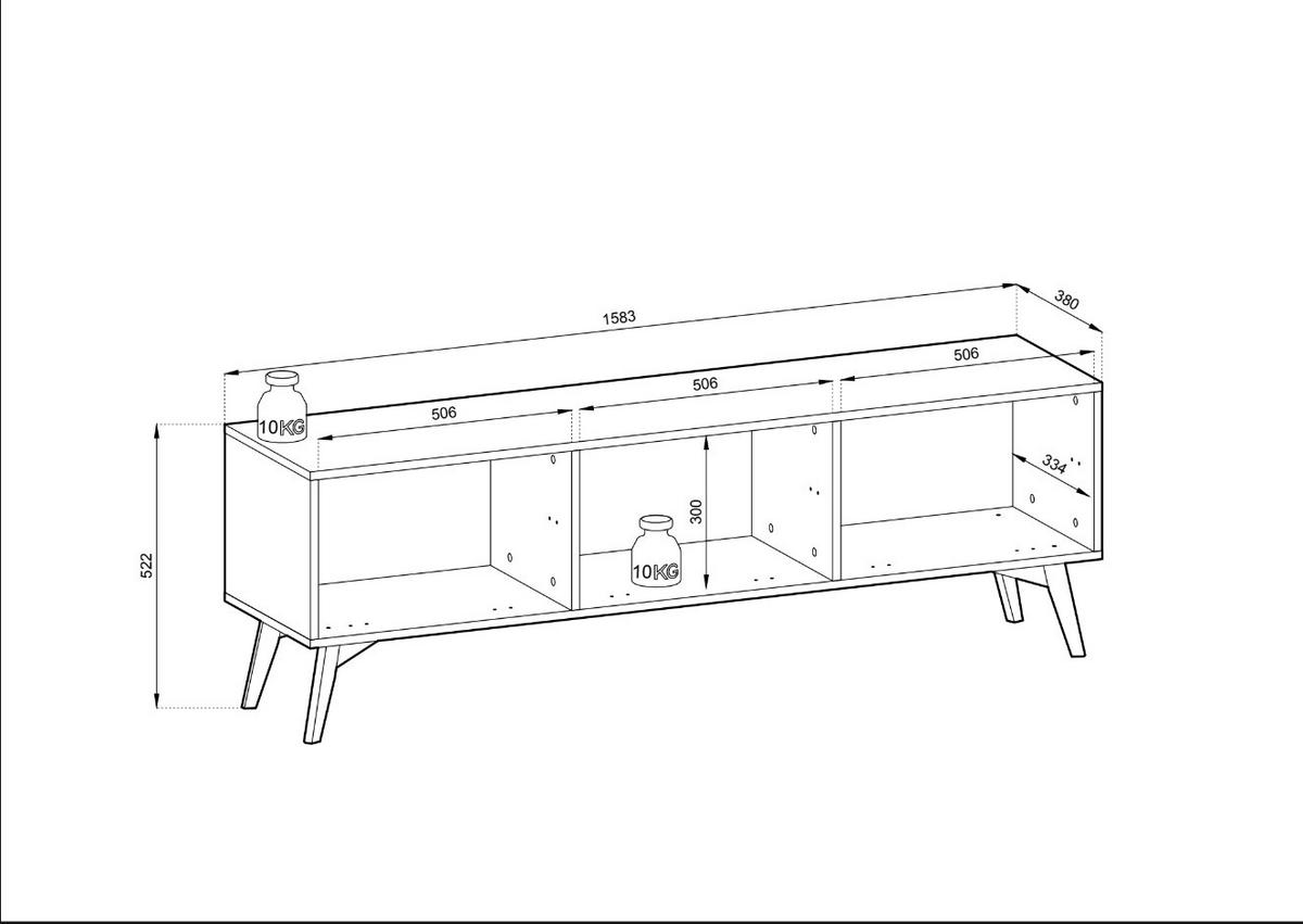 LOWBOARD Silva 158 cm in Sandbeige + Scandi-Fischgrätmuster mit Türen - Beige/Goldfarben, Holz/Holzwerkstoff (158/53/38cm) - Ravio