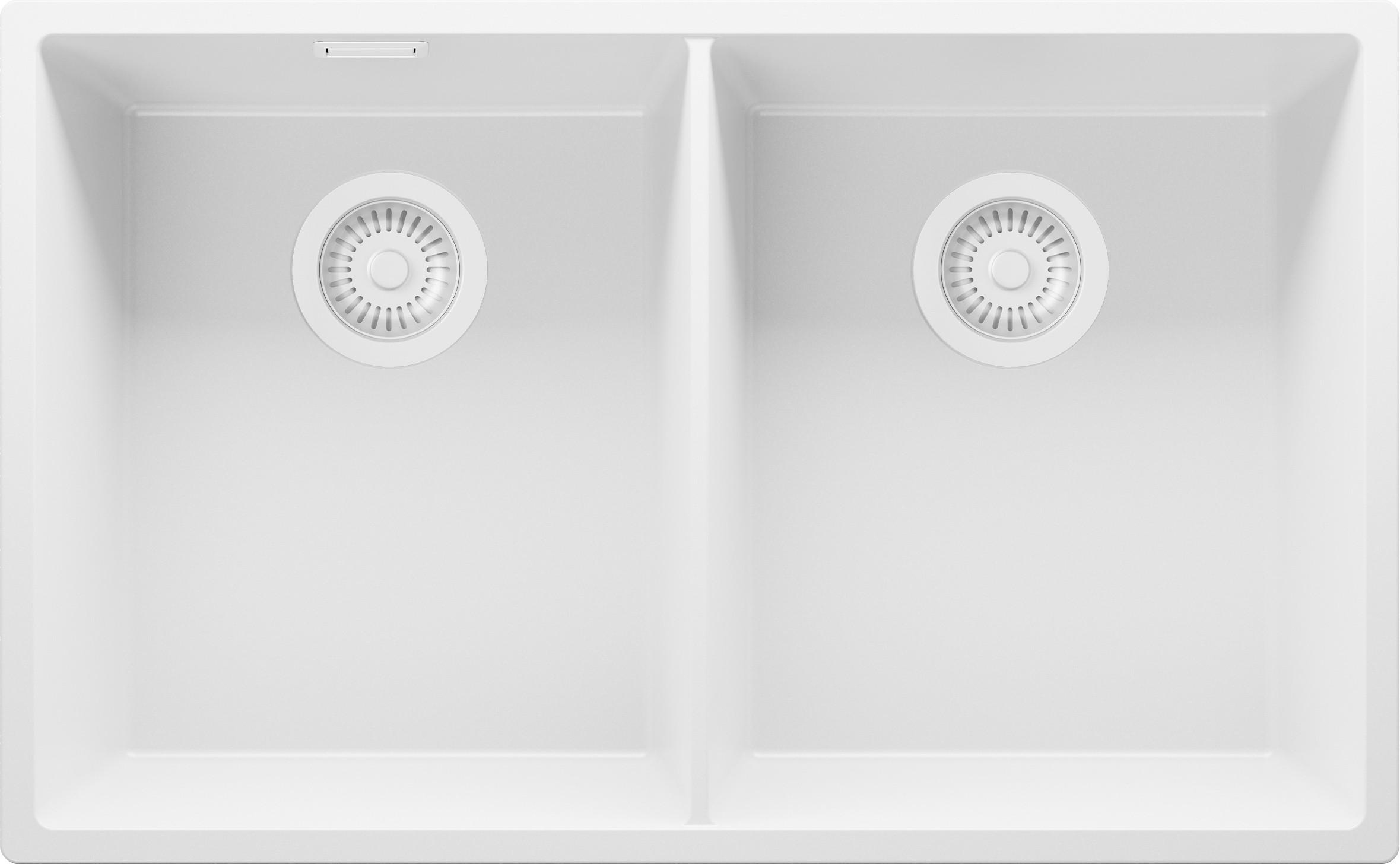 SPÜLBECKEN London Slim Twin, 2-er set Alles Weiß 76/47 cm 2 Becken + Ablauf-Set ab 80er Unterschrank - Weiß, Kunststoff (76/20/47cm) - Primagran