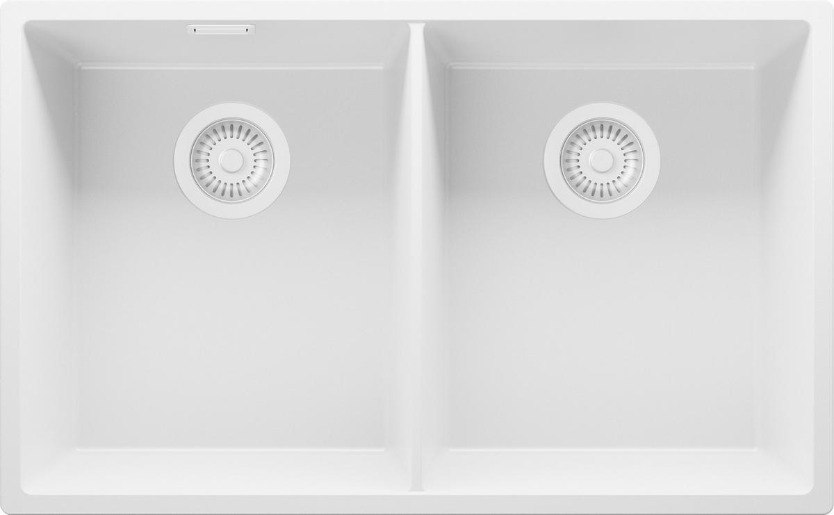 SPÜLBECKEN London Slim Twin, 2-er set Alles Weiß 76/47 cm 2 Becken + Ablauf-Set ab 80er Unterschrank - Weiß, Kunststoff (76/20/47cm) - Primagran