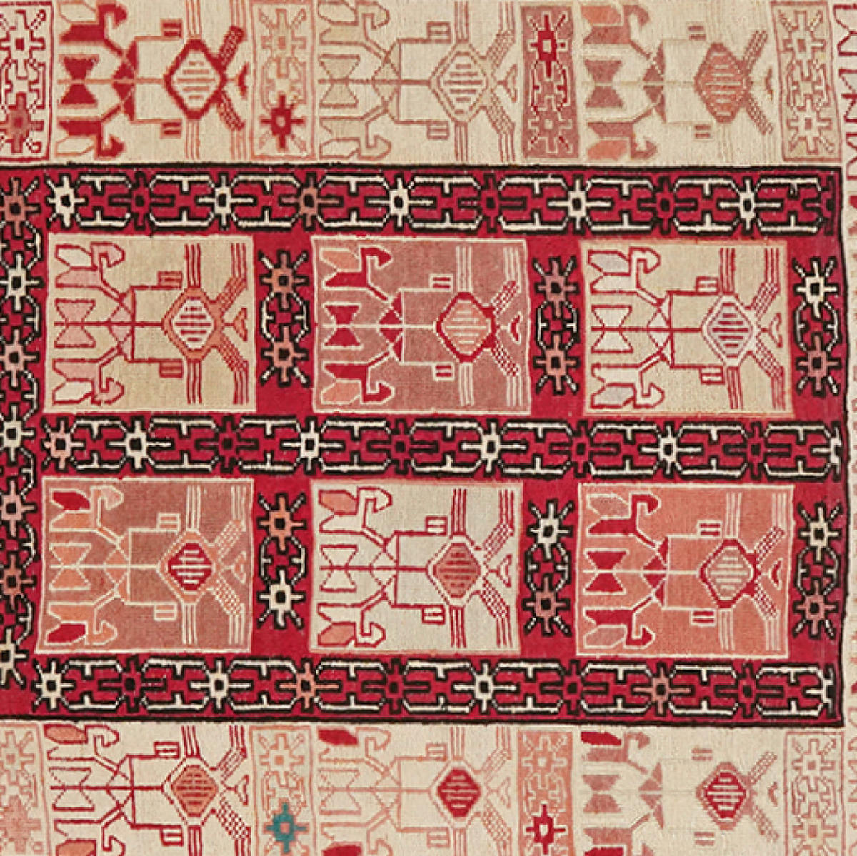 HANDWEBTEPPICH Sumak Shahsavan Beige 89/69 cm Schurwolle - Beige, Textil (69/89cm) - Looma