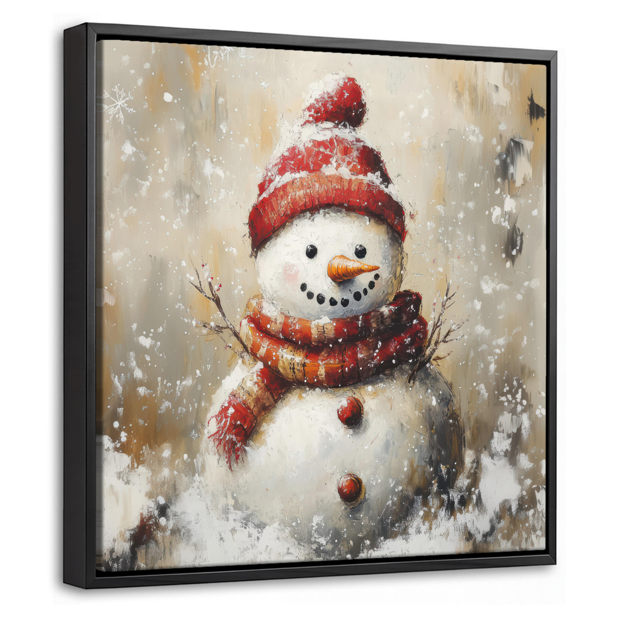 LEINWAND Bilder mit Rahmen - Schneemann - Winter - Schnee - Beige - 20x20 - Weiß, Textil (20/20cm) - MuchoWow