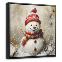 LEINWAND Bilder mit Rahmen - Schneemann - Winter - Schnee - Beige - 20x20 - Weiß, Textil (20/20cm) - MuchoWow